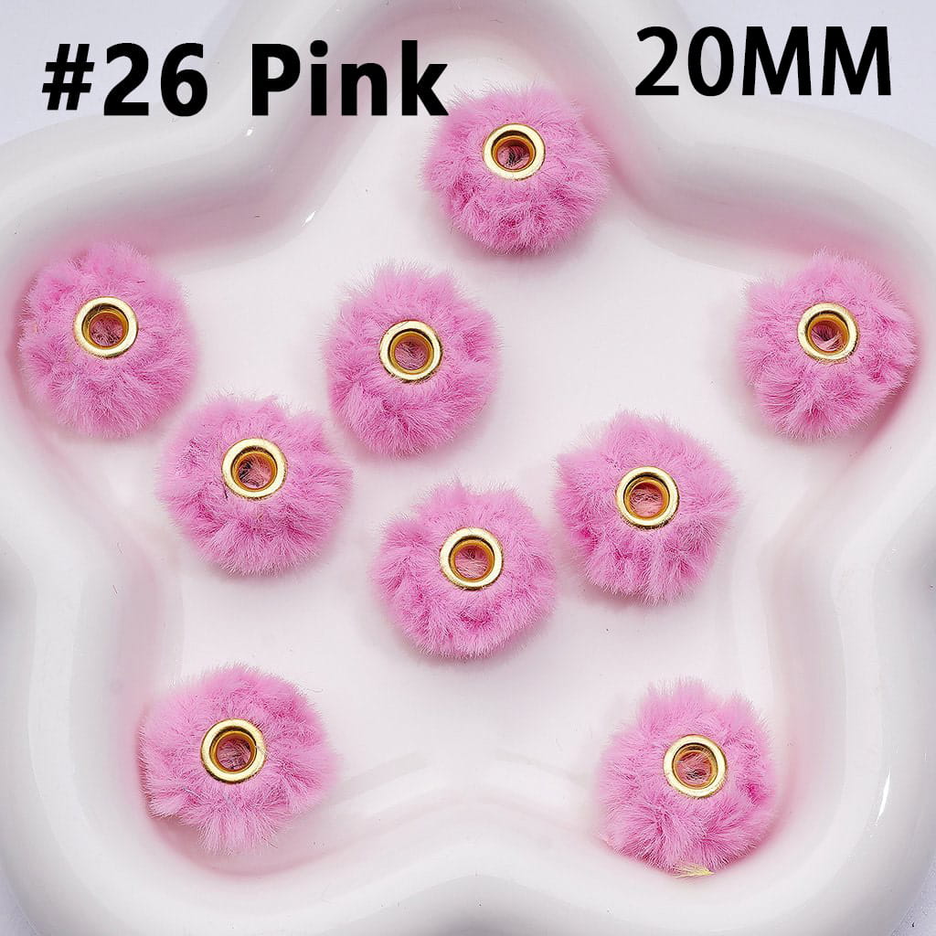 Pom Pom Fluffy Hard Beads and in Solid Colors, 20MM