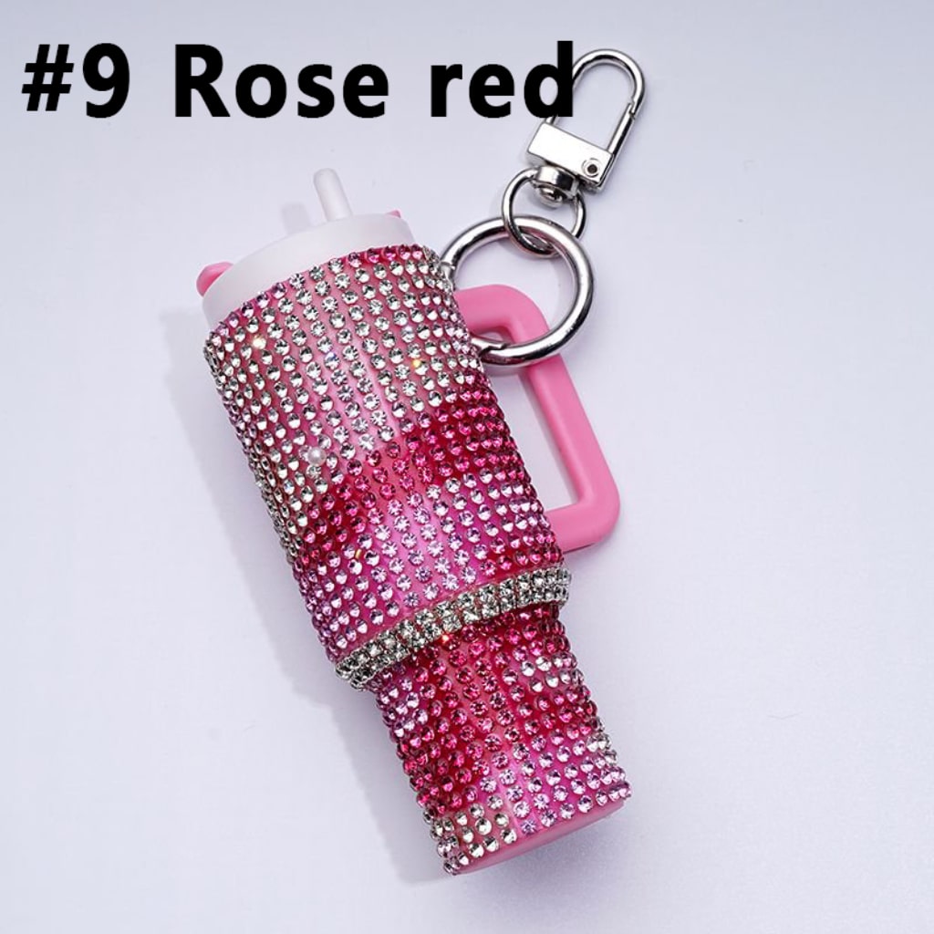 Bling Bling Colorful Rhinestones Mini Tumbler Chapstick Holder, Stanley Keychain Chapstick Holder, Size 10*5*3cm