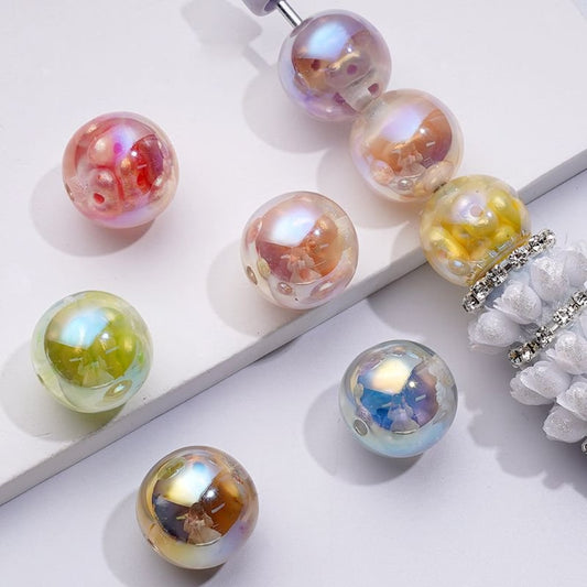 UV Coating Glossy Clear Round Acrylic Beads Mini Colorful Peanuts Beads Inside, 16MM (The Material is Resin)
