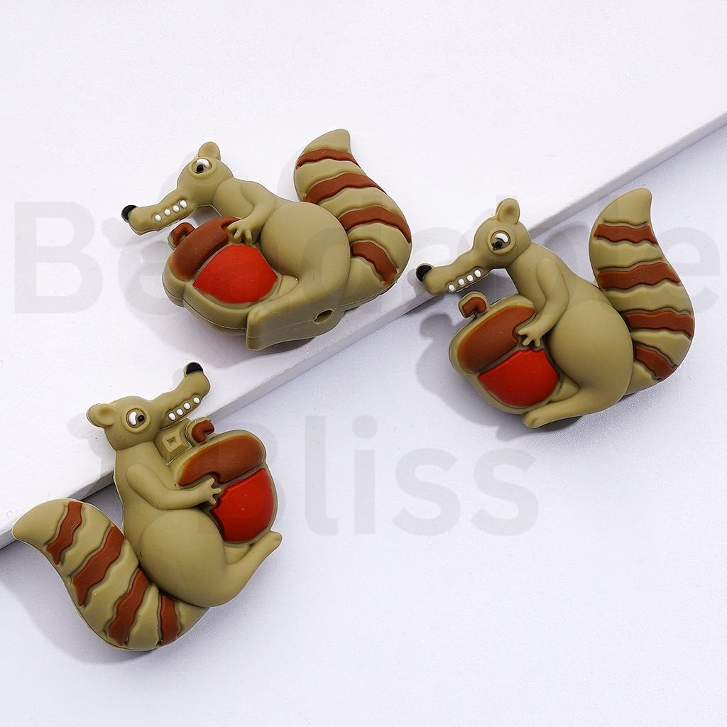 3D Cute Animals Squirrel Sloth Si Lion Ale Elephant Mann Penguin Skippe Saber-toothed Tiger Dieg Ice Ag Madgasca Silicone Focal Beads