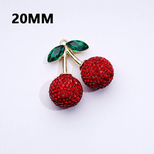 A collection of gold alloy pendants designed to look like strawberries with green leaves and red fruit, available in various sizes.

