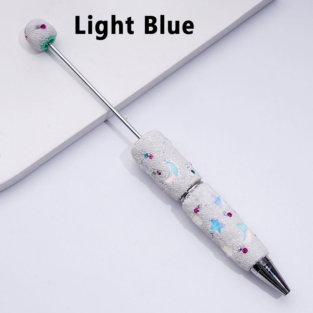 Beadable Clay Pens with Cute Stars Crescent Moon Colorful Shiny Rhinestones Mini White Snow Balls