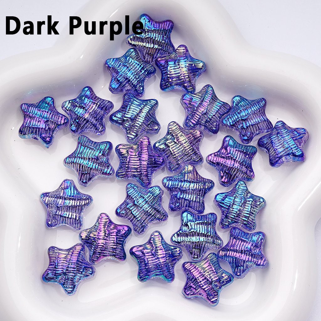 UV Coating Shiny Multi-Color Concave Stripes Five-Pointed Star Acrylic Beads, Around 19MM