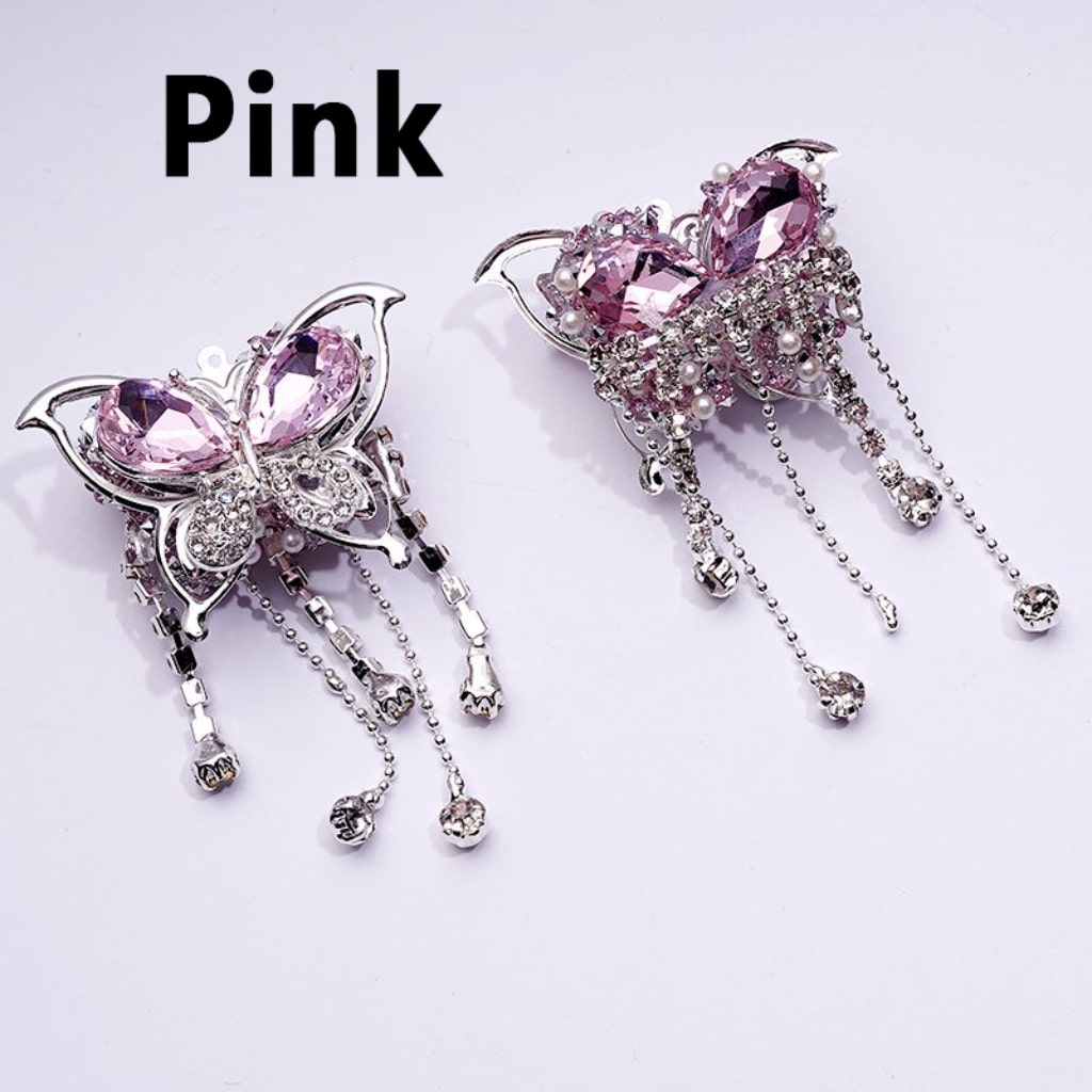Bling Bling Fancy Silver Alloy Butterfly with Shiny Rhinestones Metal Chains White Pearls Sugar Acrylic Beads, Around 40*60MM