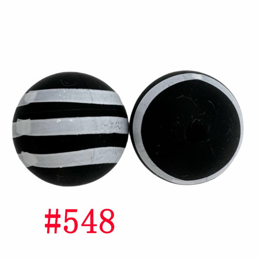 Black and White Stripes Swirls Zebra Printed Silicone Beads, 15mm, Number 548