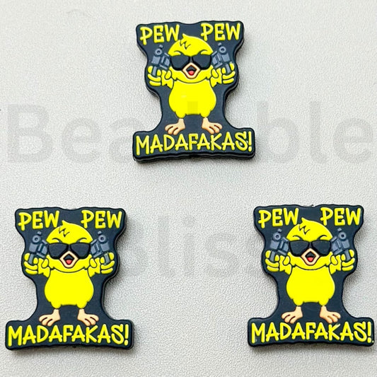 Pew Pew Madafakas A Cool Yellow Bird Holds Guns with Glasses Silicone Focal Beads