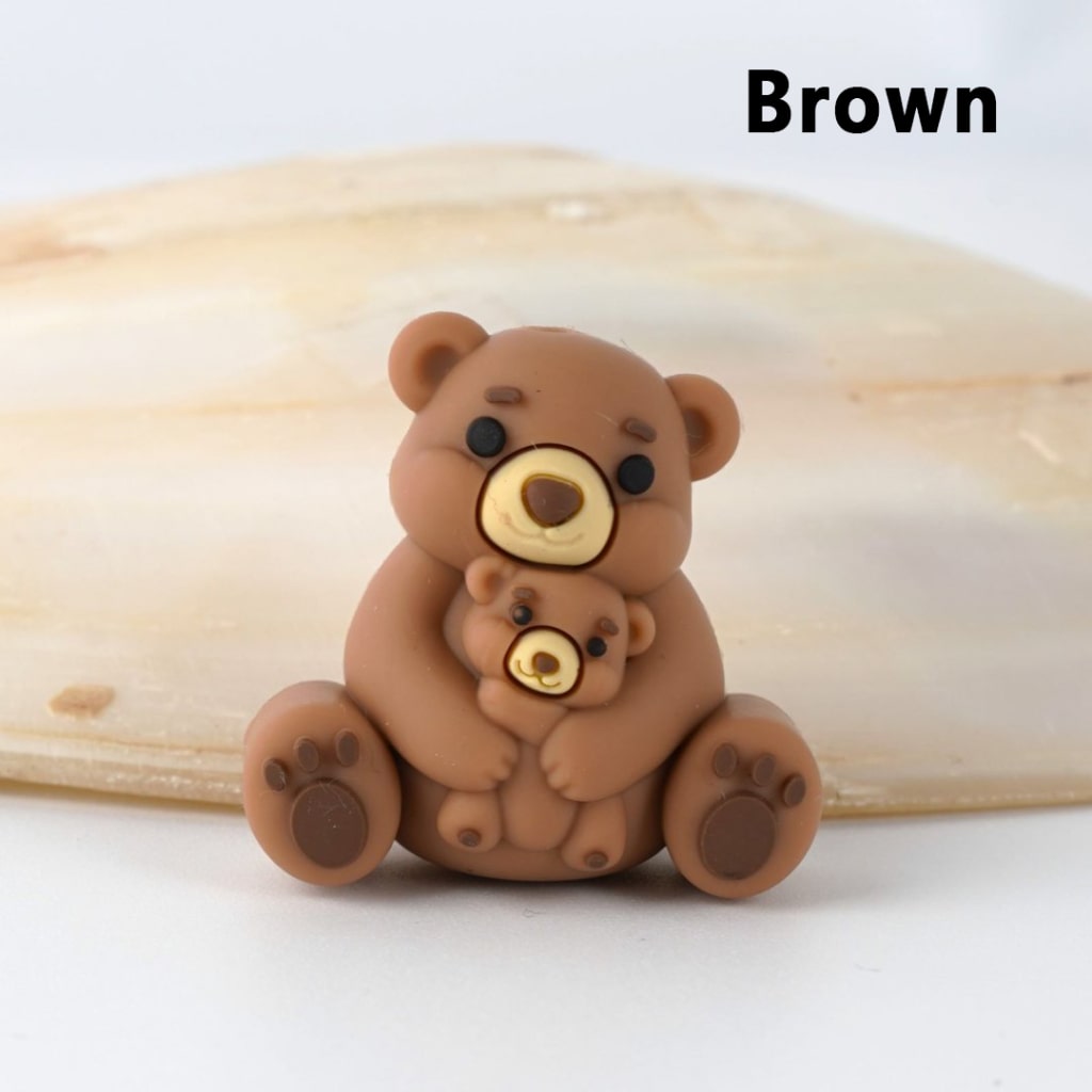 3D Vivid Cute Bear Mom Baby Silicone Focal Beads
