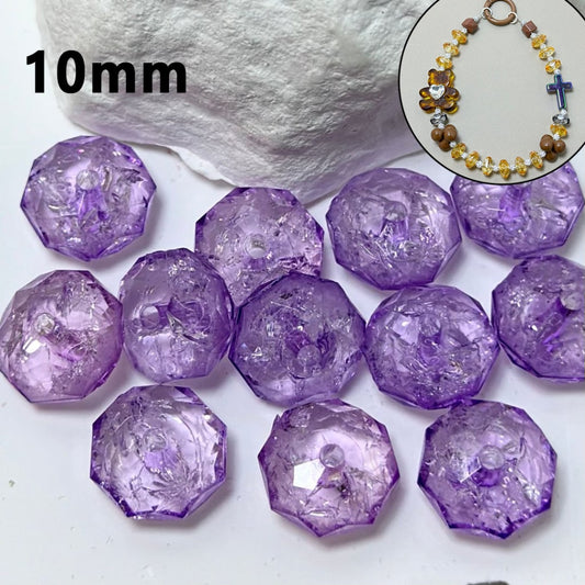 Clear Purple Polyhedral Broken Inside Flat Acrylic Beads, 10MM ( can't be used on the pen)