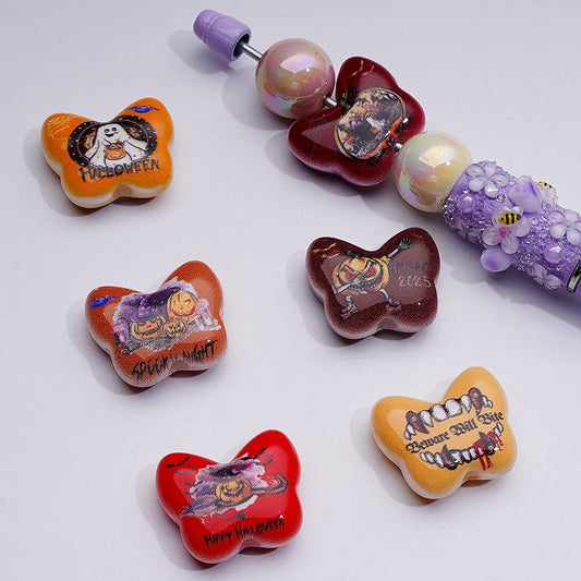 Halloween Series Butterfly Shape Acrylic Beads, 26*22MM, Random Mix