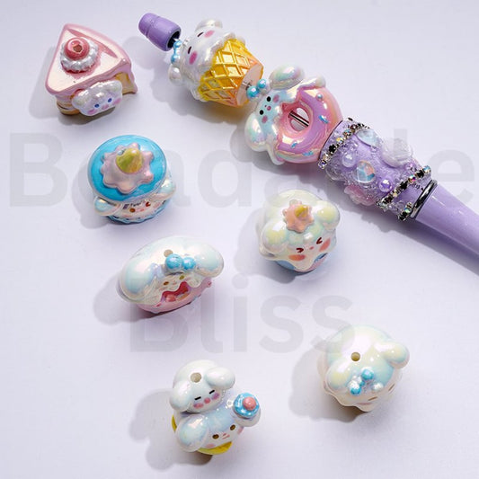 UV Coating Cute Vivid Sanri Cinnamonrol Yummy Sweets Cake Ice Cream Doughnut Acrylic Beads, Random Mix