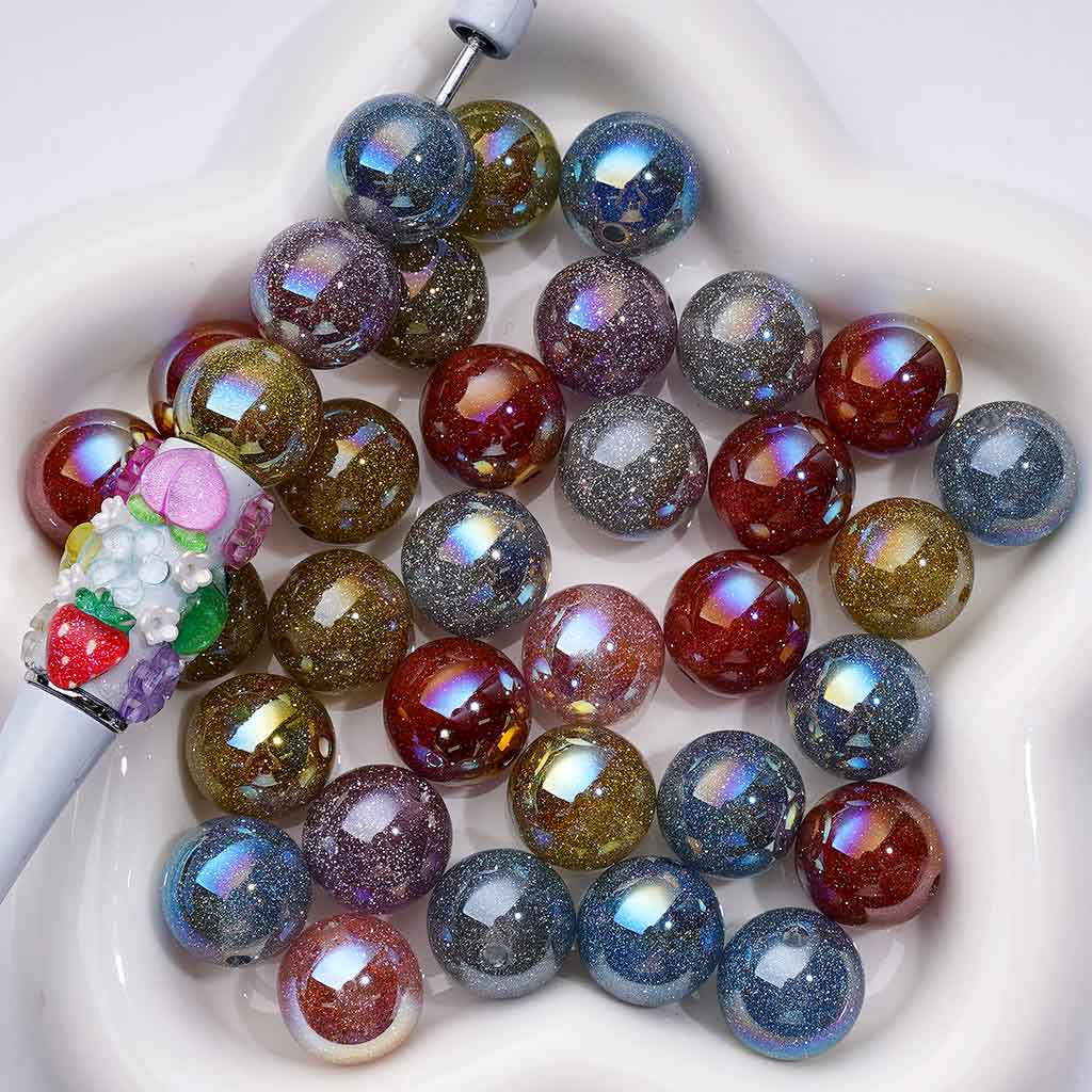 Extra Glossy Acrylic Beads with Double Glitter, High End Finish