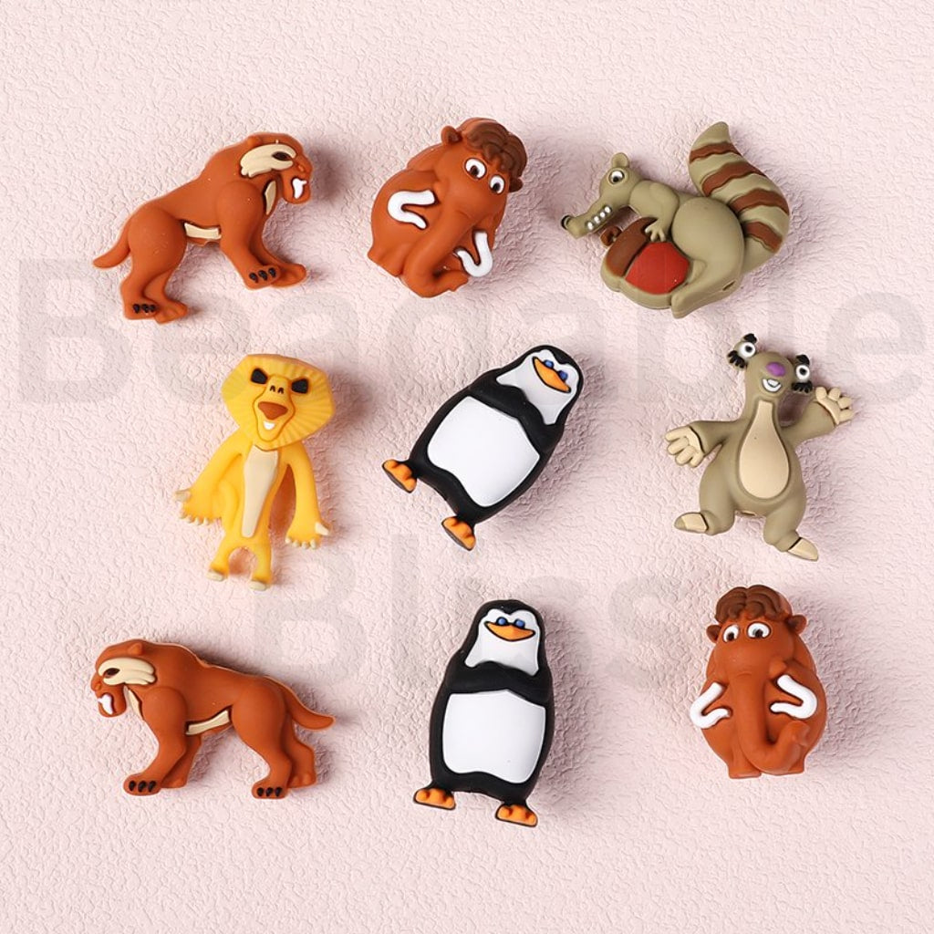 3D Cute Animals Squirrel Sloth Si Lion Ale Elephant Mann Penguin Skippe Saber-toothed Tiger Dieg Ice Ag Madgasca Silicone Focal Beads