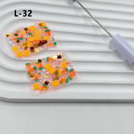 DIY Bling Bling Wraps Tapes with Mini Orange Color Flakes Carrot Bunny Head Clear Rhinestones for Pen, Around 40*28MM, 78pcs in 1 Sheet, Please Read the Description