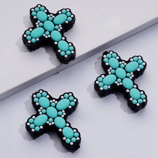 Teal Color Cross Religion Jesus Christianity Silicone Focal Beads