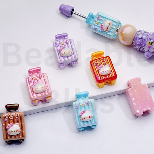 UV Coating Cute Hello Kitt Suitcase Acrylic Beads, 27*16MM, Random Mix