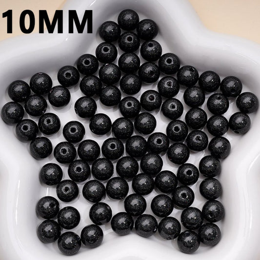 Shiny Glossy Glitter Black Gray Round Acrylic Beads, 10MM