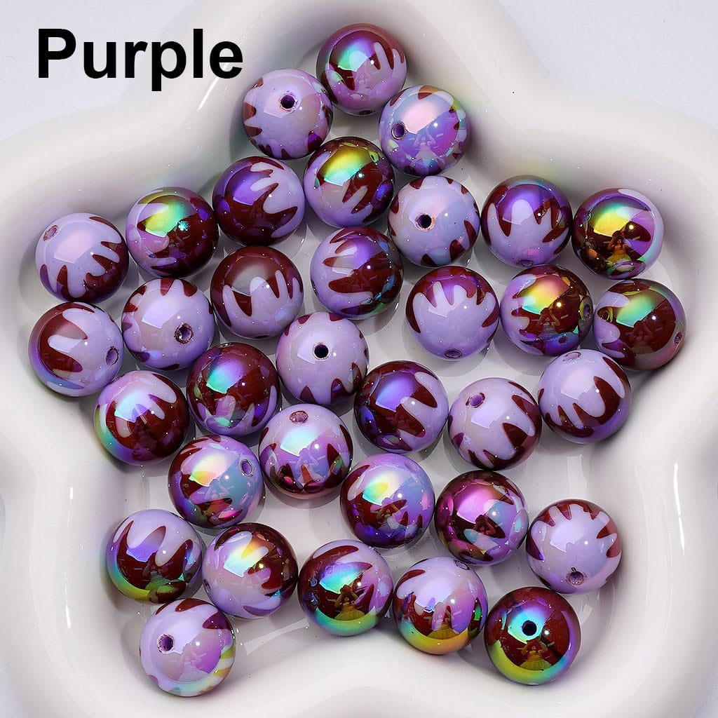 UV Coating Chocolate Prints Round Acrylic Beads in Solid Color, 16MM