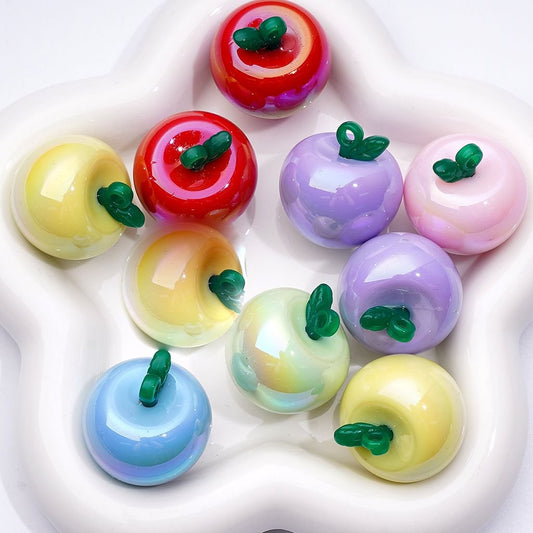 UV Coating Cute Vivid Apples Acrylic Pendants for Keychain in Solid Color, Around 31*30MM, Random Mix