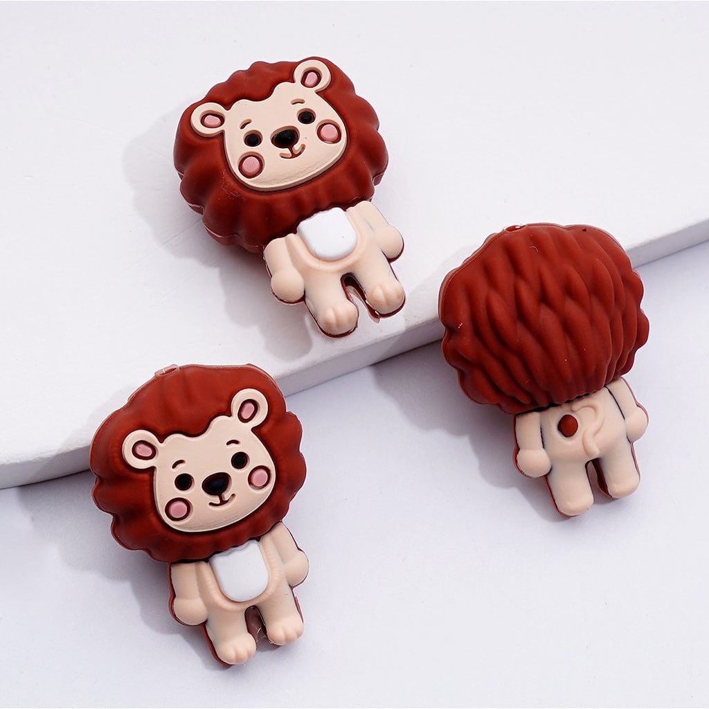 3D Cute Vivid Lion Silicone Focal Beads