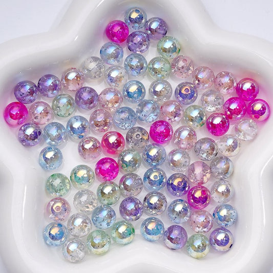 UV Coating Glossy Clear Colorful Round Acrylic Beads Mini Silver Foil Inside, 10MM, Random Mix