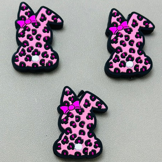 Black Rose Red Spots Pink Bunny Rabbit with a Bowknot Easter Silicone Focal Beads
