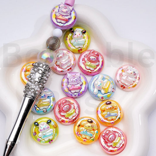 UV Coating Sanri Family Hell Kitt Kurom Pochacc Po Po Puri Swim Ring Acrylic Beads, 23MM, Random Mix