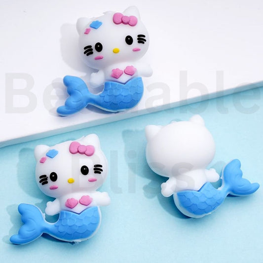 3D Cute Sanri HK Kitten Mermaid Fish Silicone Focal Beads