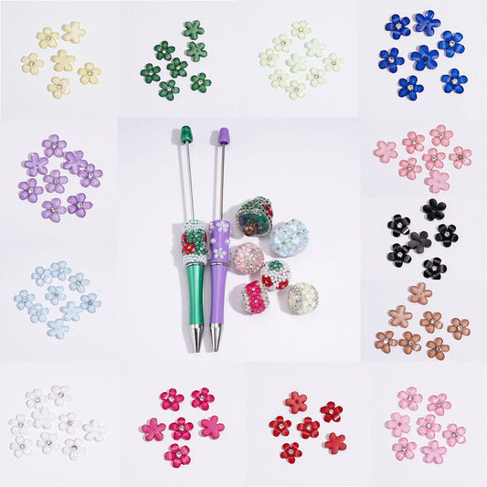 Five-Petaled Flower with Clear Rhinestone and Glitter Can DIY For Flower Pen & Beads, Jewelry Accessories, Multi-Color (There will be Color Differences)