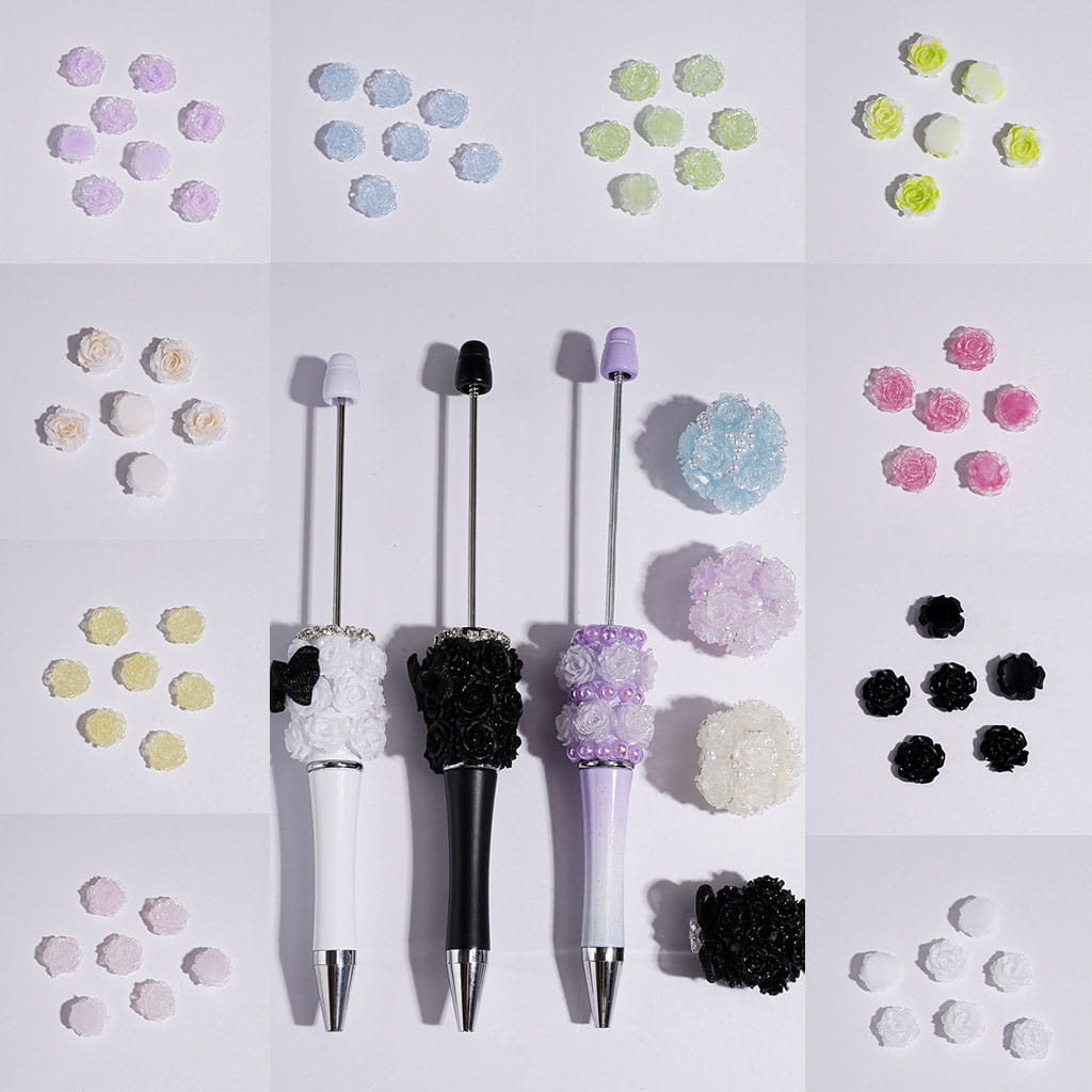 DIY Mini Luminious Rose Flowers with Glitter for Beads Jewelry Accessories, 9*9MM, Multi-Color