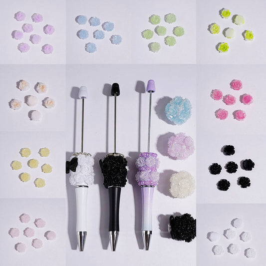 DIY Mini Luminous Acrylic Rose Flowers with Glitter for Beads and Pens, Jewelry Accessories, 9*9MM, Multi-Color