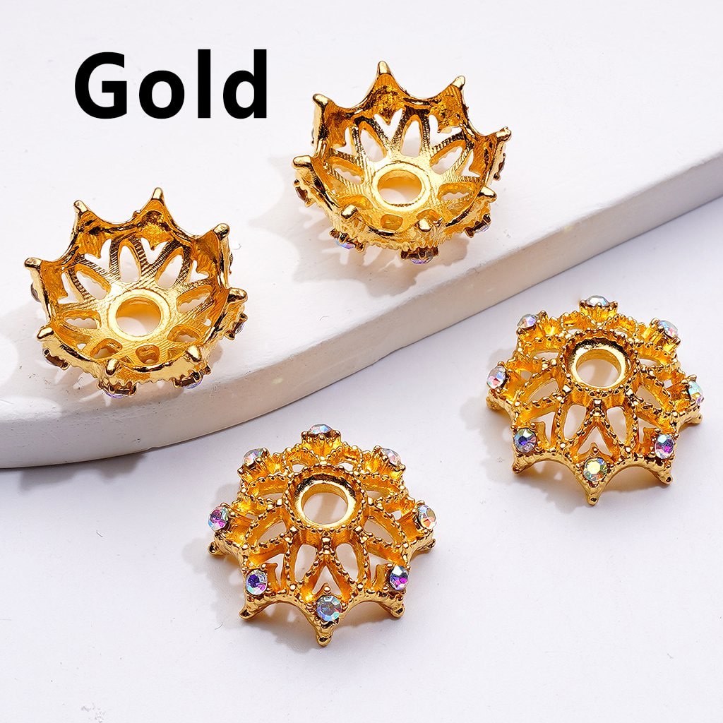 Delicate Metal Bead Caps Cages with AB Rhinestones, 18MM ( Match 16MM Beads)