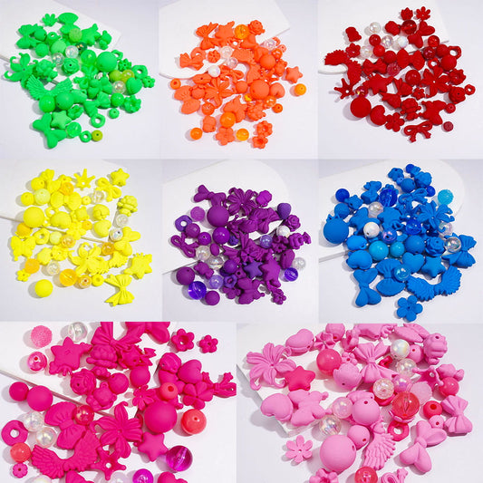 Neon Colors Acrylic Beads Theme, Various Types and Shapes, Multi-Color