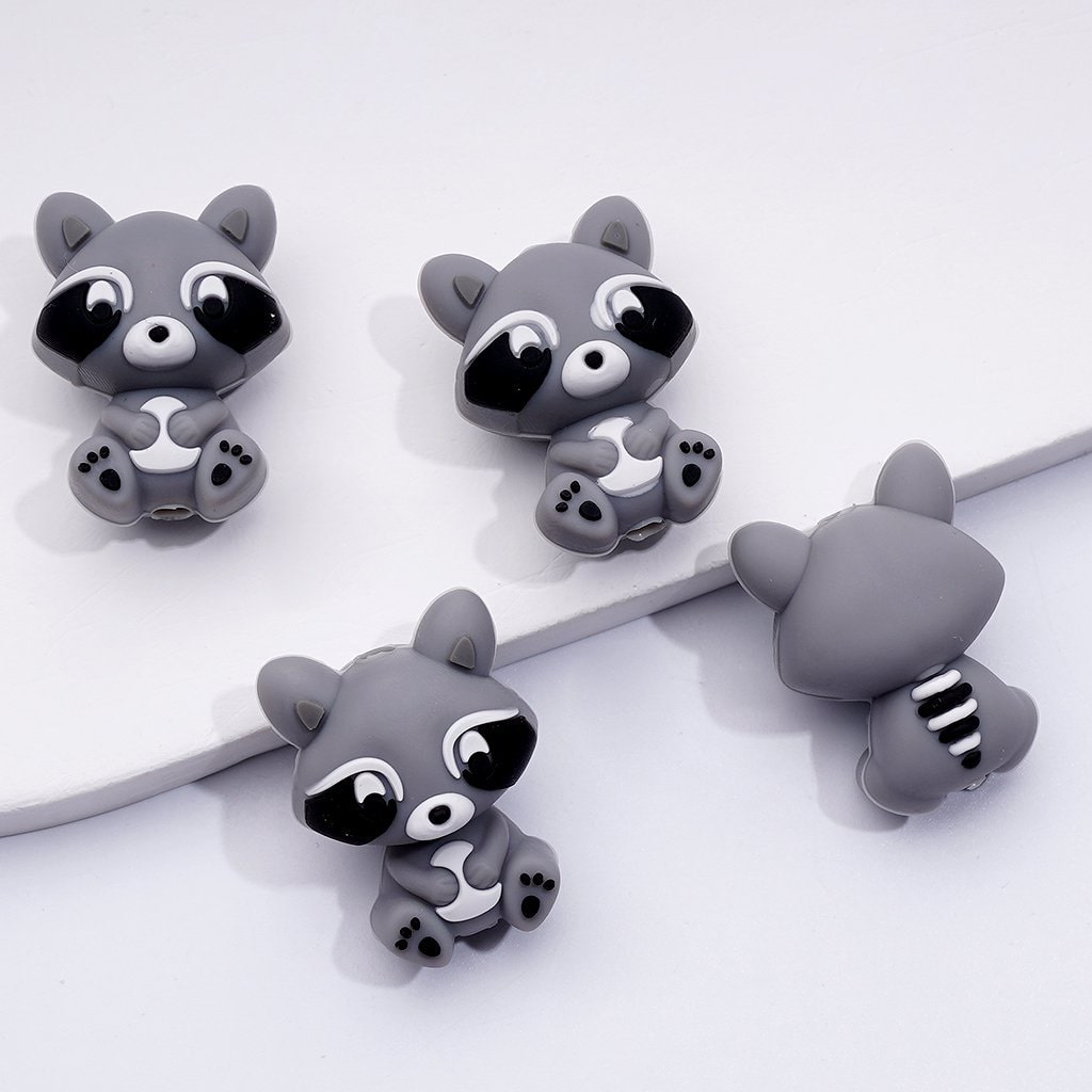 3D Little Cute Vivid Raccoon Silicone Focal Beads
