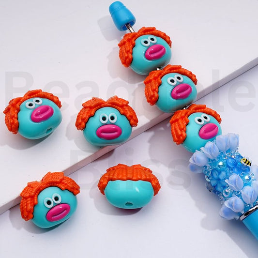 Mini Cute Girl with Orange Hair PVC Soft Rubber Beads, Around 18*23MM
