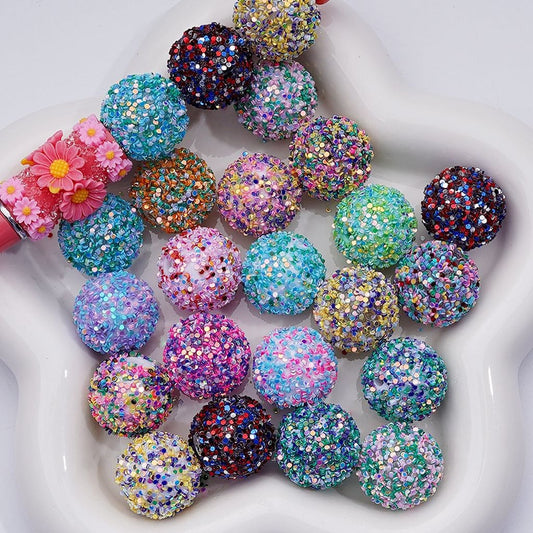Colorful Shiny Confetti Round Acrylic Beads, 20MM, Random Mix