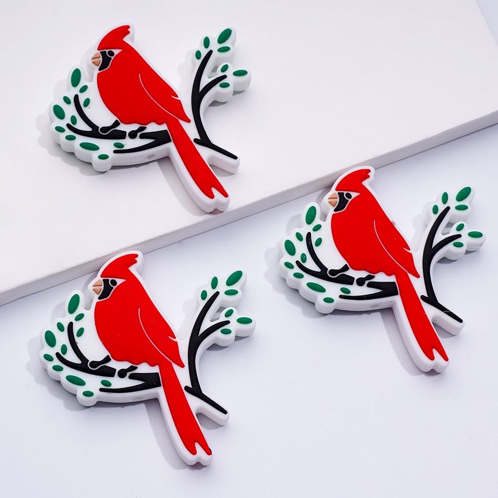 Cute Red Bird Cardinal Silicone Focal Beads
