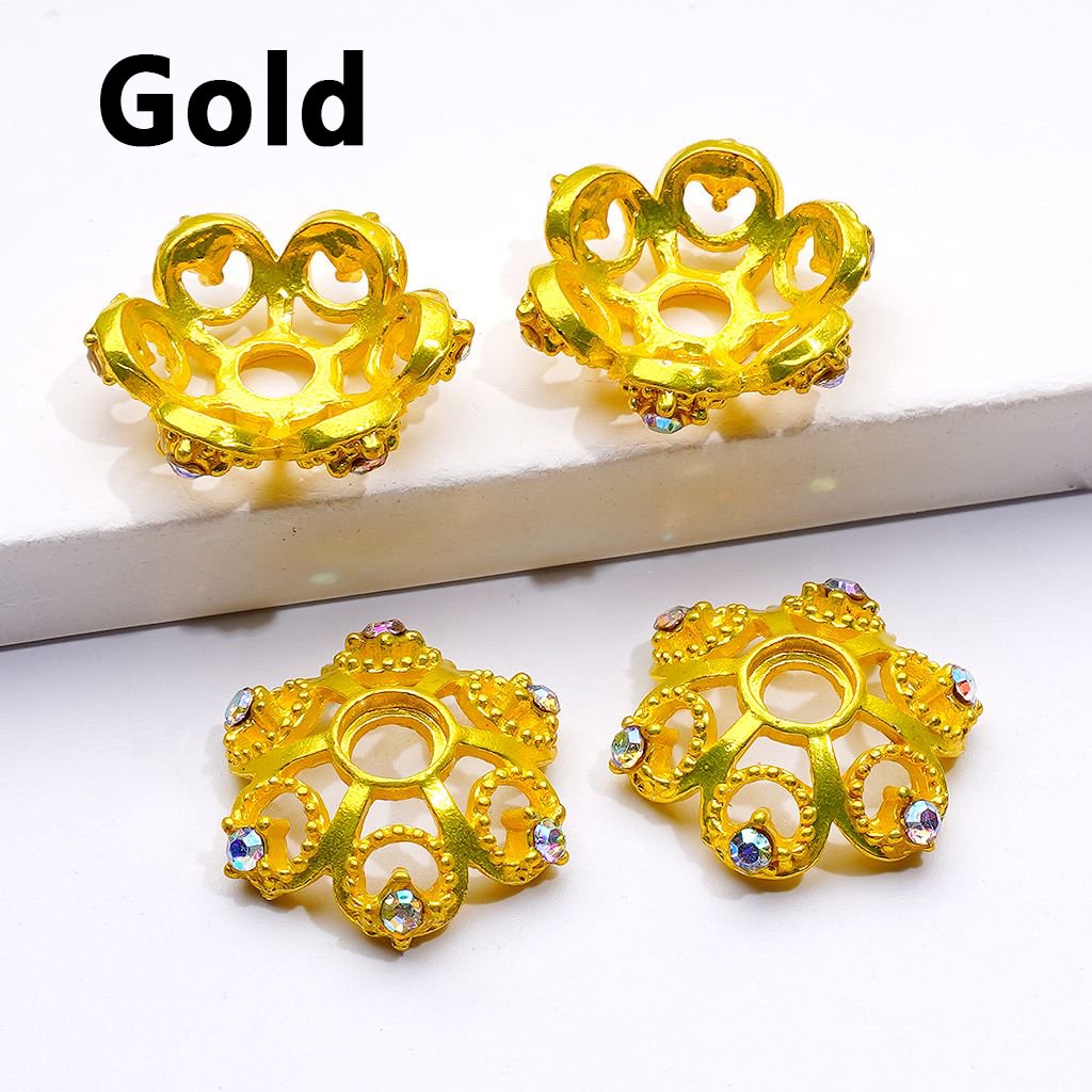 Exquisite Multi-Color Lotus Flower Metal Bead Caps Cages with AB Rhinestones, Around 19MM