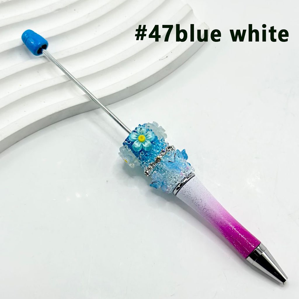 シュガーラップビーズペン（グラデーションカラー、樹脂製小花、蝶、透明ラインストーン付き）