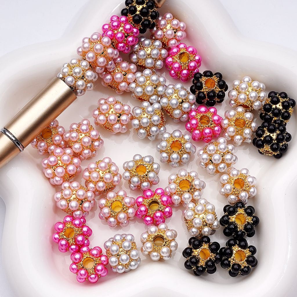 Silver & Gold Alloy Balls with Colorful Pearls Acrylic Beads, Random Mix, 16MM