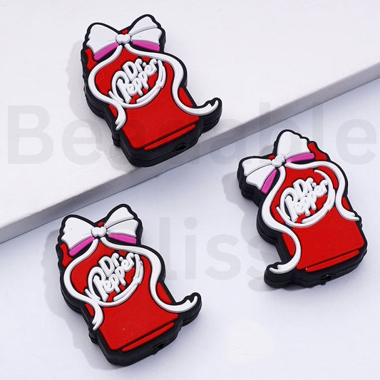 Dr.Peppe Soft Drink Beverage with White Bowknots Ribbon Silicone Focal Beads