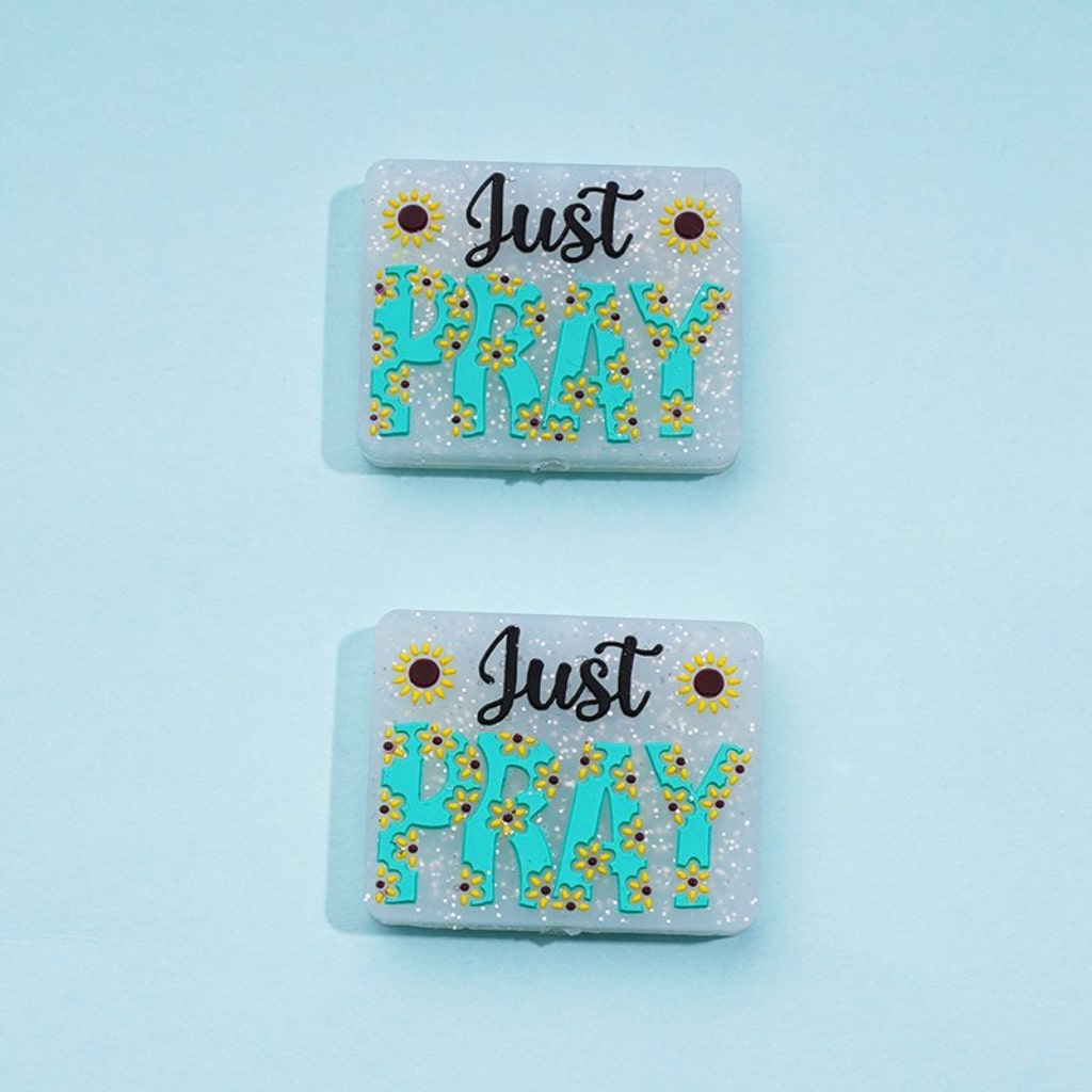 Juts Pray Sunflowers Glitter Religion Jesus Silicone Focal Beads