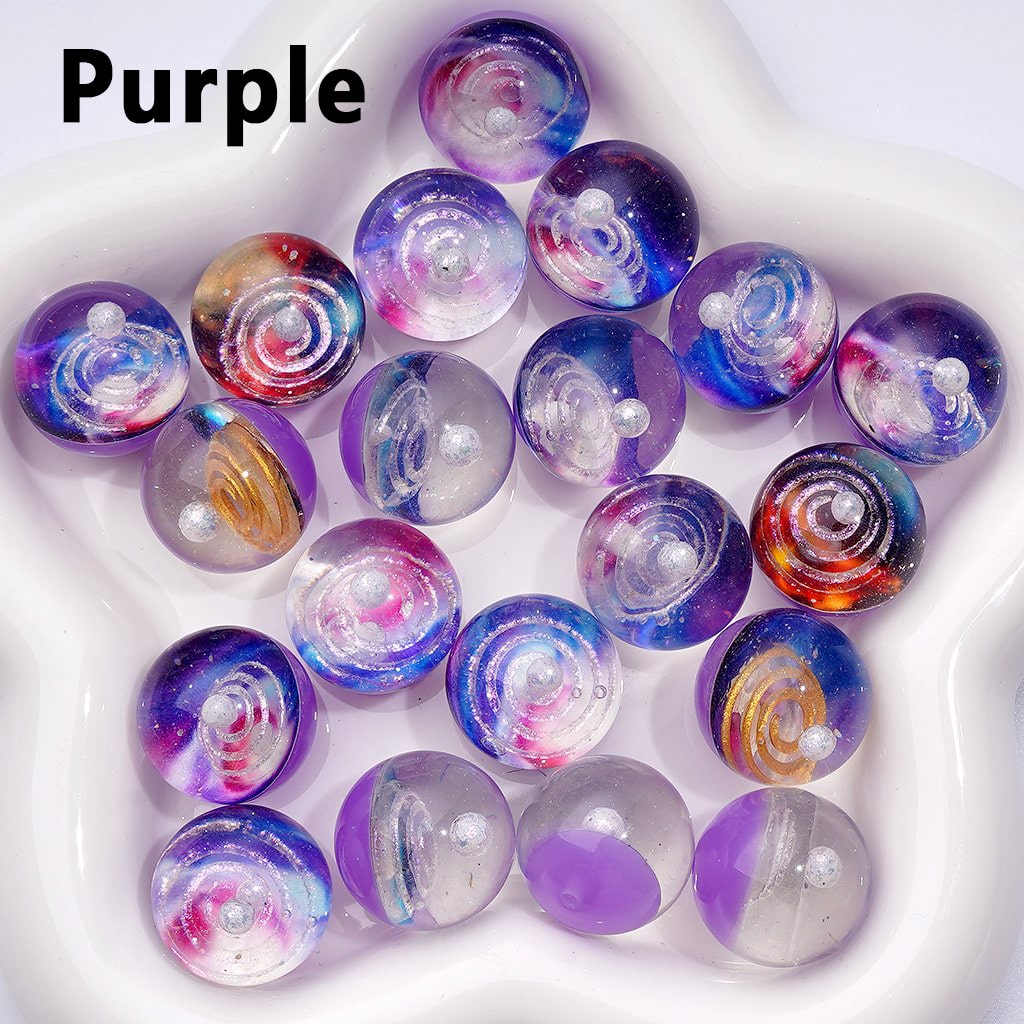 Large Exquisite Luminous Universe Galaxy Planet Space Inside Clear Glitter Round Acrylic Beads, 20MM