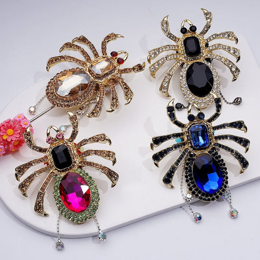 Large Bling Bling Fancy Gold Alloy Spider with Shiny Rhinestones Chains Cute Butterflies Hearts Crescent Moon Snowflakes Clay Beads, Around 69*63MM