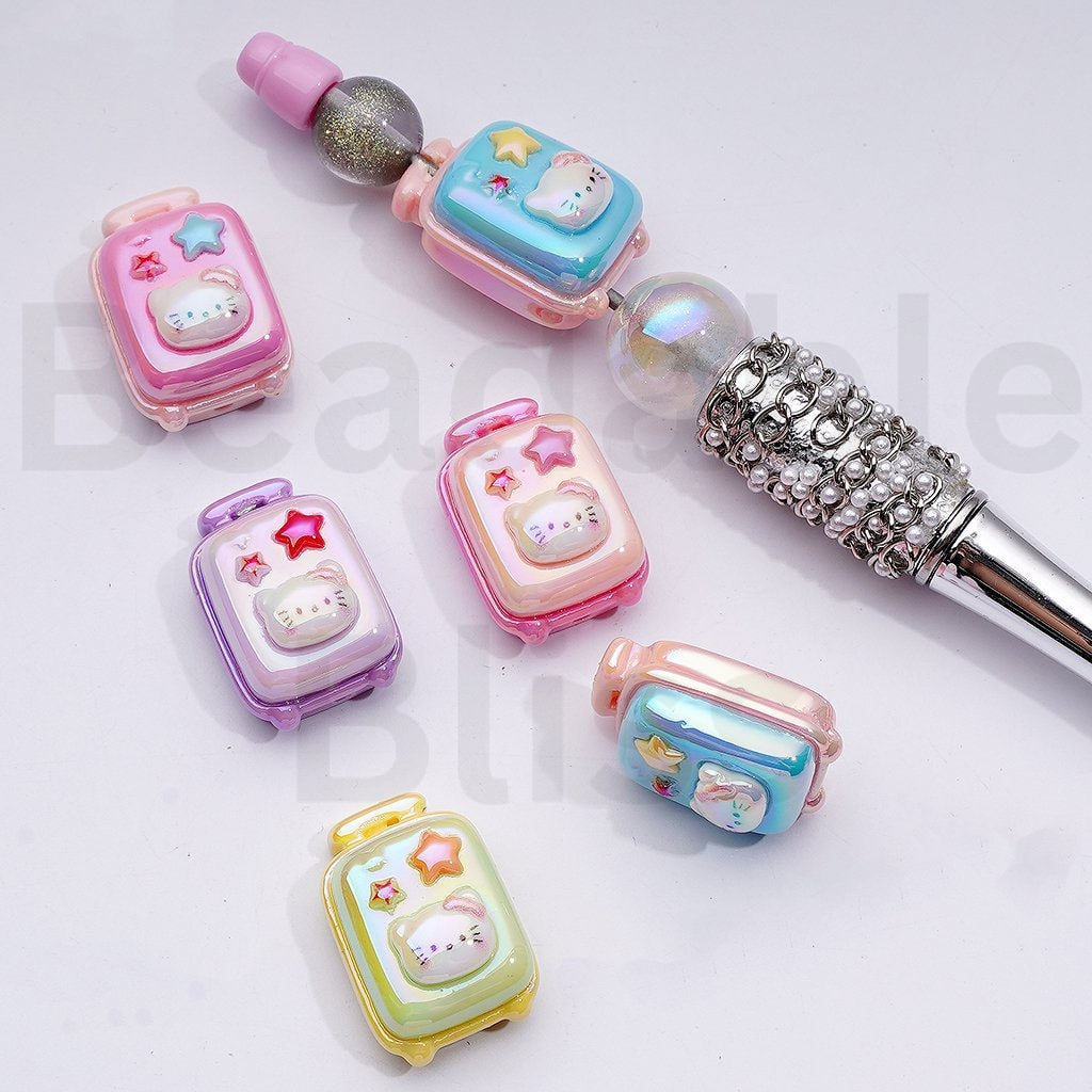UV Coating Cute Hell Kitt Suitcase Trunk Acrylic Beads, 18*25MM, Random Mix