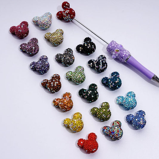Vivid Cute Micke Minni Mouse Head Clay Beads with Multi-Color & AB Rhinestones, 22*24*17MM