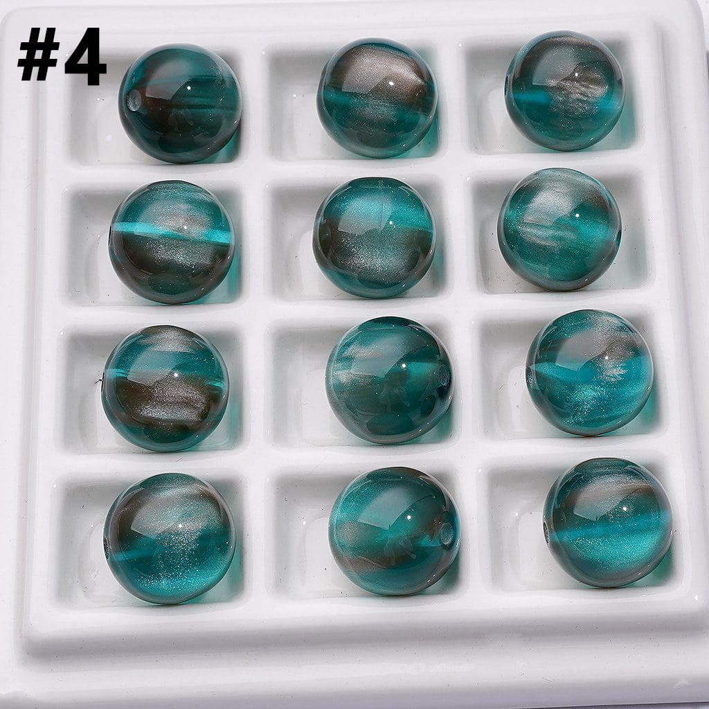 Multi-Color Laser Effect Cat Eye Style Round Acrylic Beads, 16MM