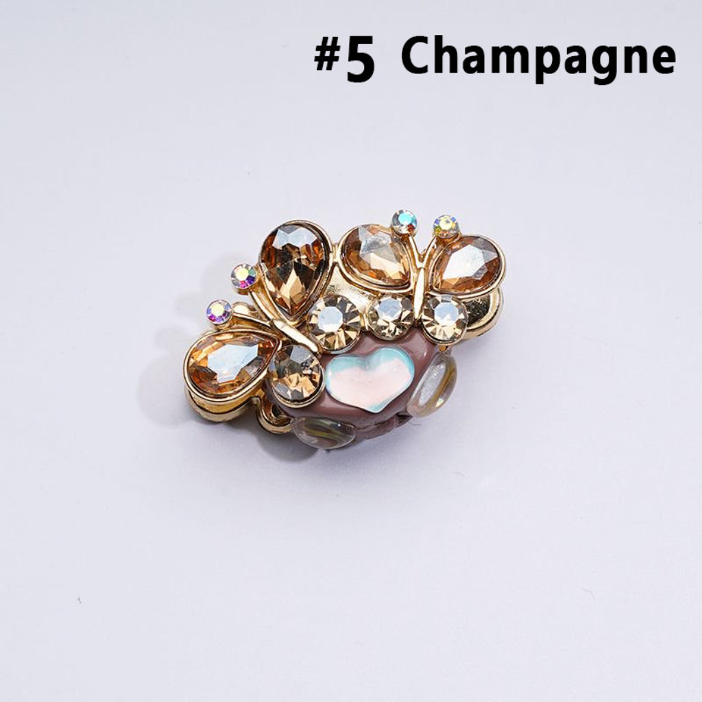 Delicate Fancy Gold Alloy Butterflies with Colorful Shiny Rhinestones Hearts Clay Beads, Around 38*25MM