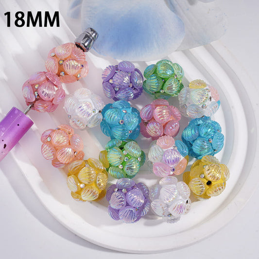 Clay Beads Sea Shell with UV Coating, AB Rhinestones, 18MM, Random Mix
