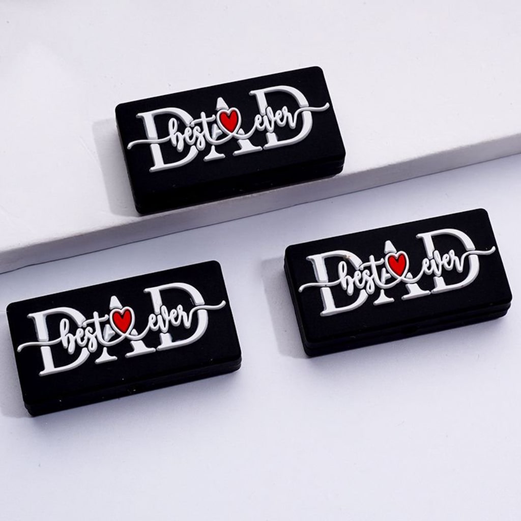 Black White Best Dad Ever with Red Hearts Silicone Focal Beads