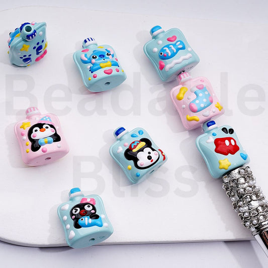 Cute Hand Painted Stitc Micke Fish Penguin Blue Pink Sucking Jelly Acrylic Beads, 20*25MM, Random Mix